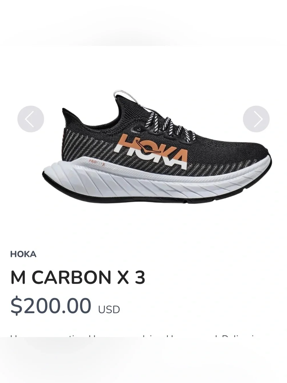 New HOKA Carbon X 3 running shoes black and white sz 6 women’s